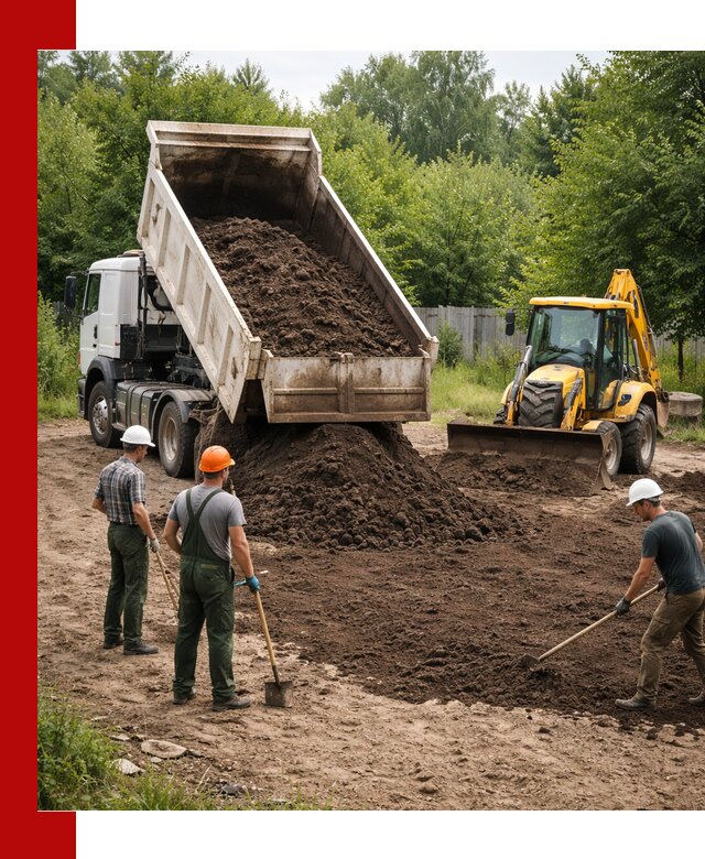 Доставка и укладка грунта для выравнивания участка в Казани