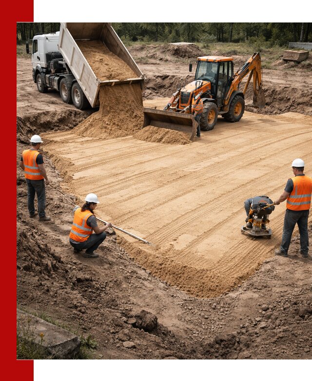 Устройство песчаной подушки для фундаментов и дорог в Казани